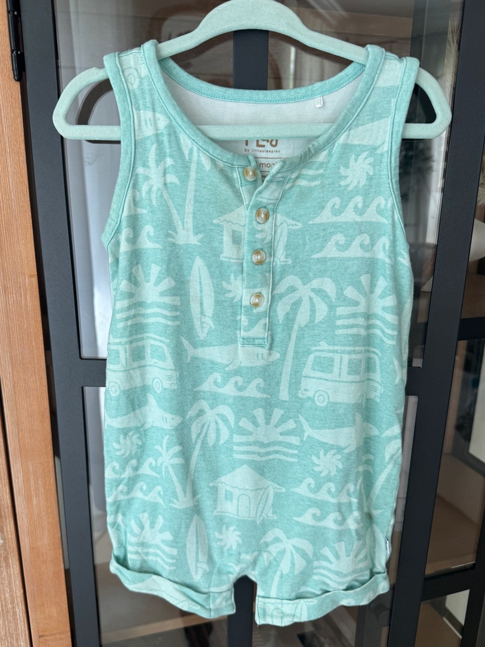 Little Sleepies Mint Surf Shack Henley Tank Romper bamboo sleeveless baby boy